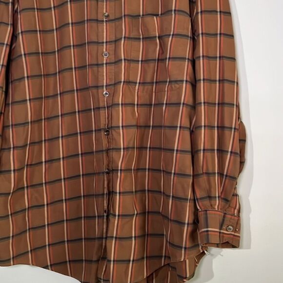 Lands End Men's Size LT Red/Brown/Green Plaid Long Sleeve Button Down Shirt - Picture 4 of 10